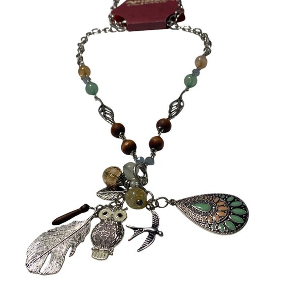 Arizona Jean Co. Fashion Necklace‎ Owl & Leaf Charms Beaded Chain Multicolor 28" - Picture 6 of 7